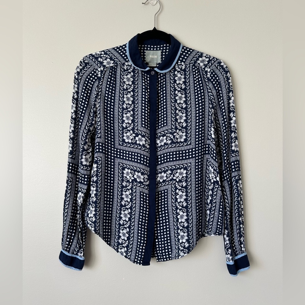 Maeve by Anthropologie “Clara” Blouse Print in Navy & White Size 2 - Picture 3 of 8